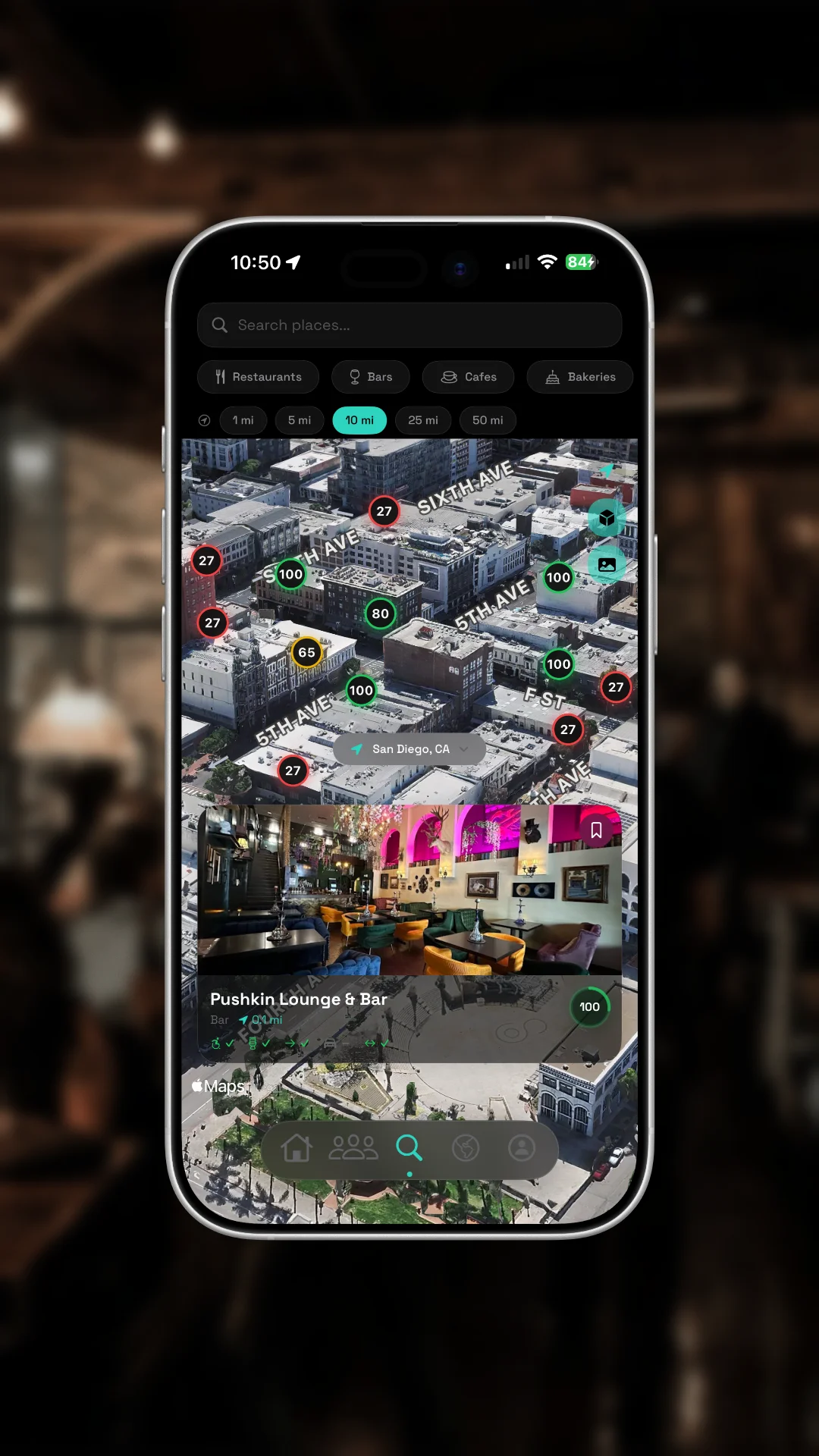 ROLLIN 3D map view showing US restaurant coverage across multiple states
