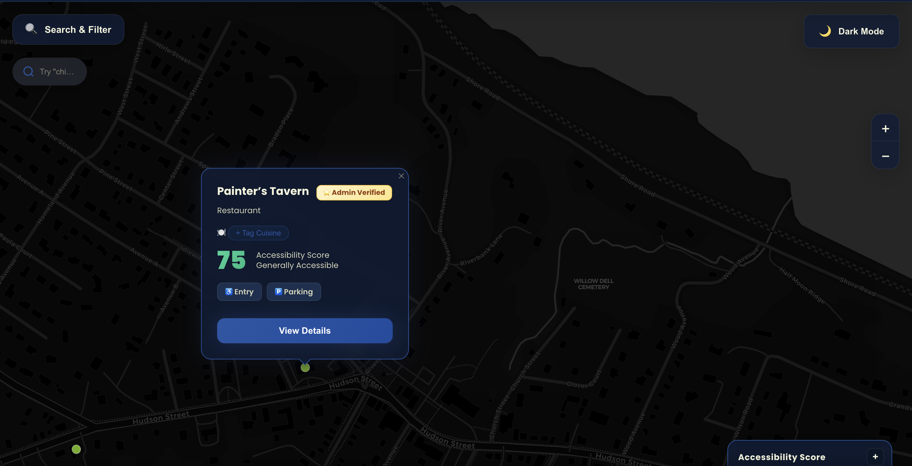 Location Popup with Cuisine Tags