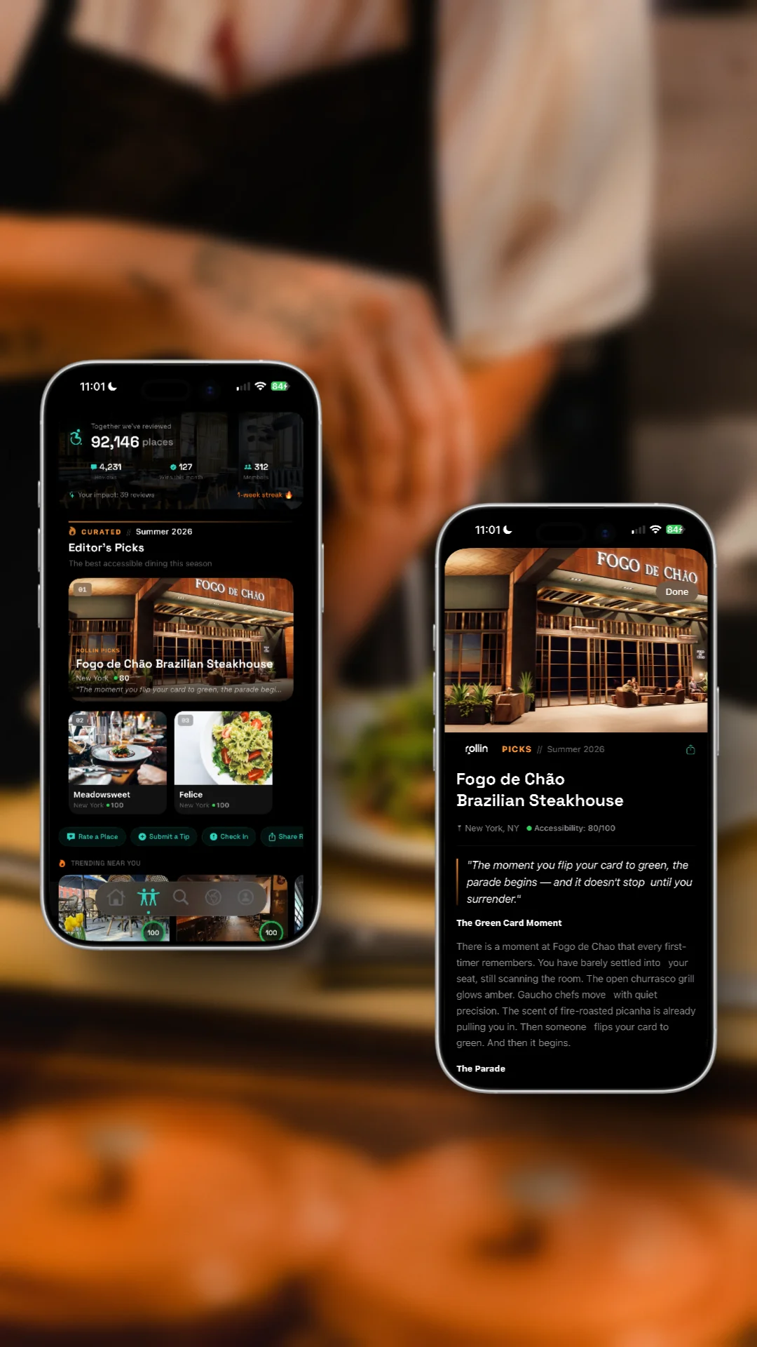 The ROLLIN app showing a scored venue