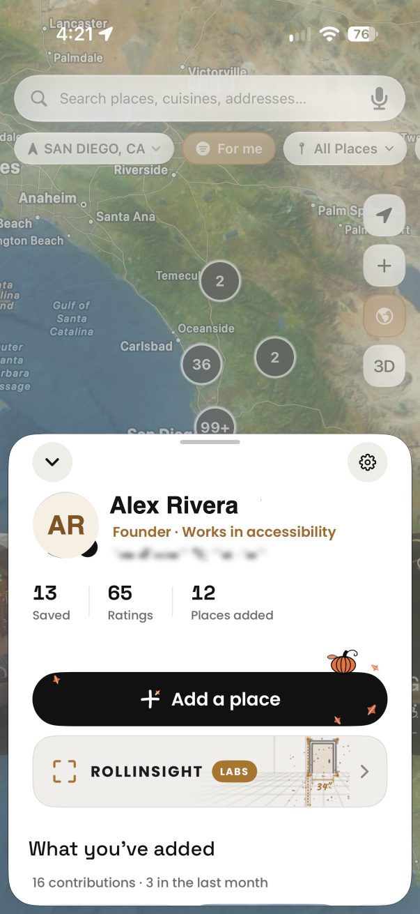 Profile with saved places
