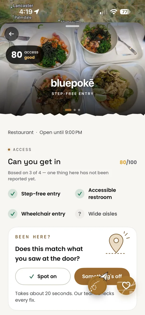 ROLLIN app screenshot: paper-plane button, from the share a place guide